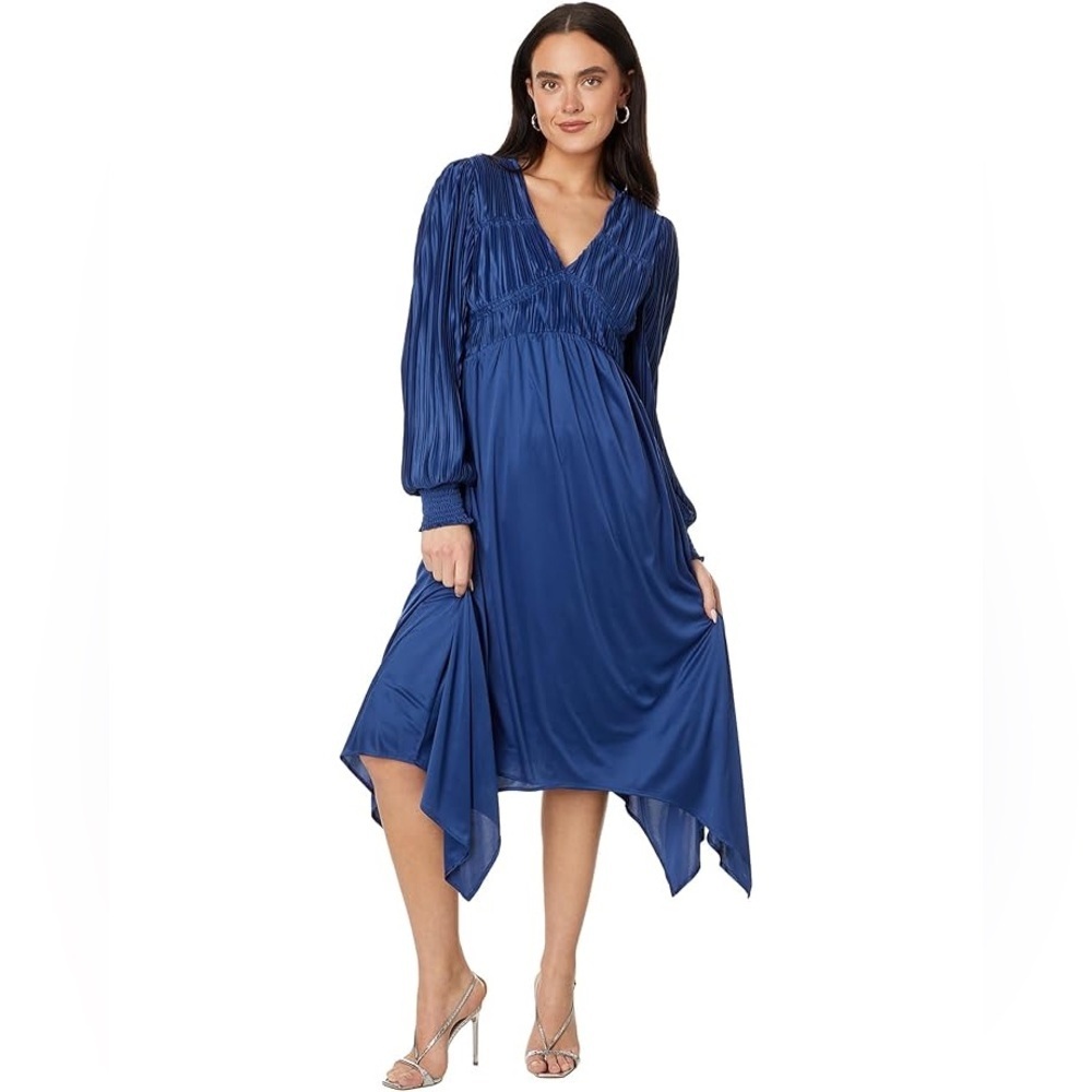 En Saison NWT Lisa Midi Dress in Satin Blue Size Small